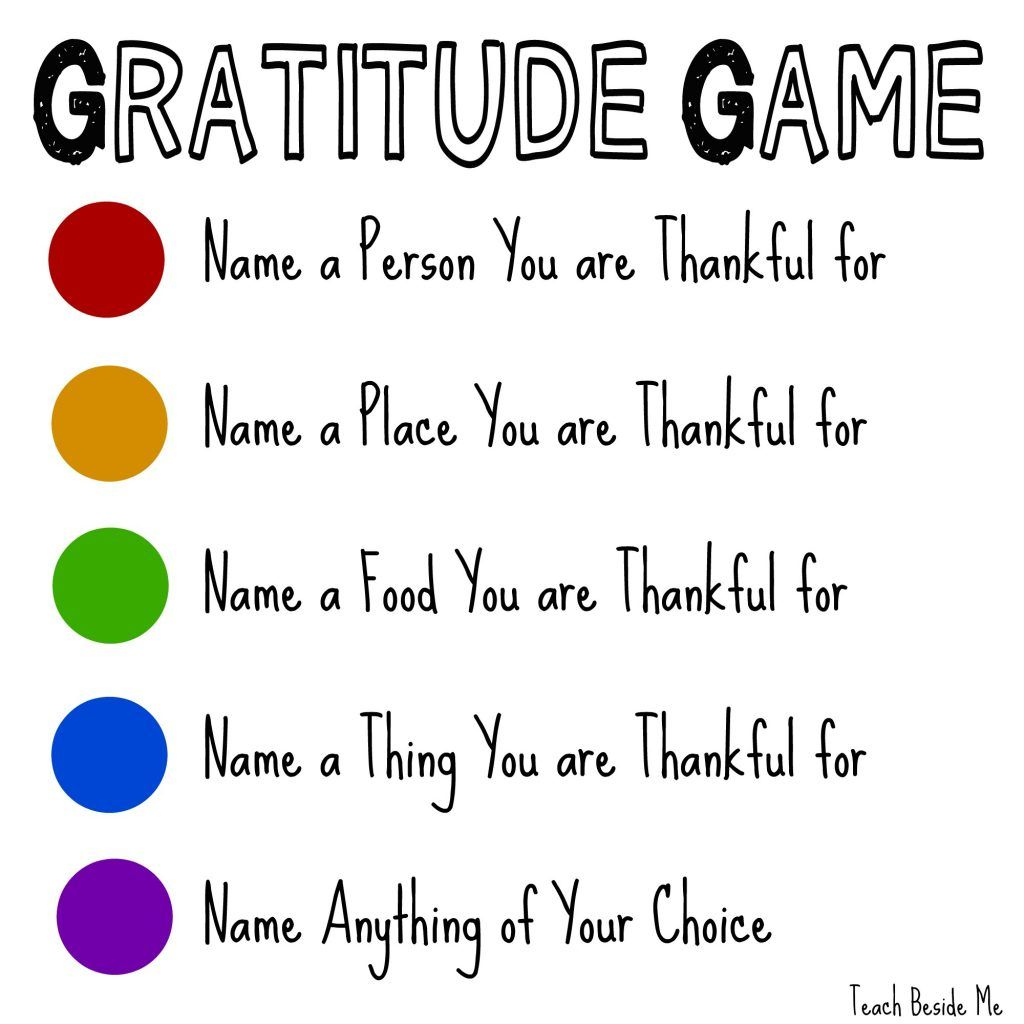 Gratitude Game: name a person, place, food and thing you are thankful for