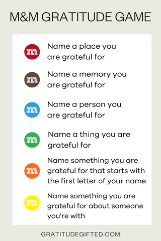M&M Gratitude Game card